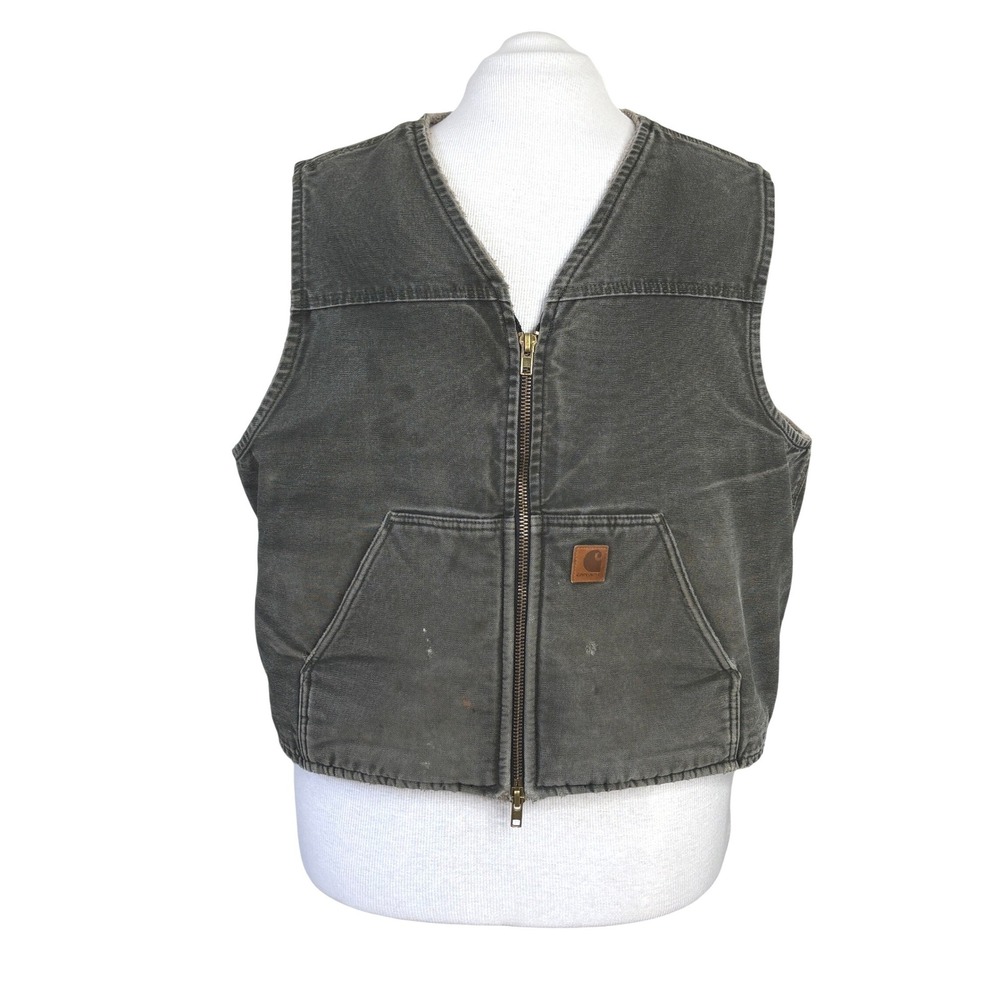 Carhartt V26 Sherpa Lined Zip‎ Up Vest Moss Green Canvas New Zipper 2XL